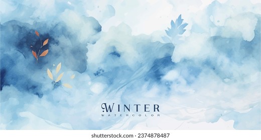 Watercolor abstract background winter collection with flower and seasonal leaves. Hand-painted watercolor natural art, suitable for your designed header, banner, cover, web, wall, cards, etc.