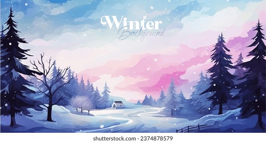 Watercolor abstract background winter collection with flower and seasonal leaves. Hand-painted watercolor natural art, suitable for your designed header, banner, cover, web, wall, cards, etc.