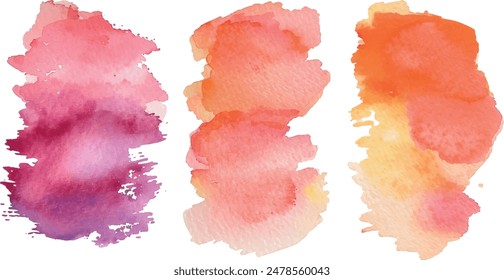 watercolor abstract backgrounds set, isolated on white, red, pink, orange	
