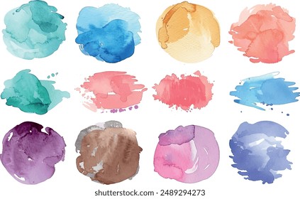 watercolor abstract backgrounds set, isolated on white, pastel colors	
