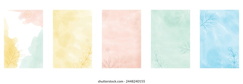 Watercolor abstract backgrounds, vector. Set of creative minimalist hand painted illustrations for wall decoration. Pastel colors.