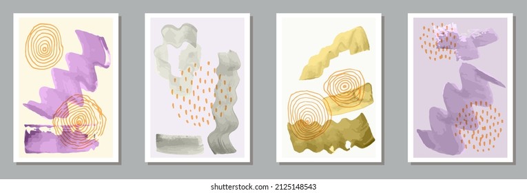 Abstrakte Wasserfarben-Banner, Vektorset. Die Aquarellfarbe strahlt die Textur aus. Rahmen im Stil der 60er Jahre. Jugendbanner-Vorlagen. Doodle-Elemente.