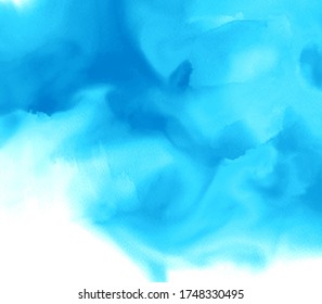 Watercolor abstract blue colour hand drawn paper texture vector background, grunge wallpaper, liquid art card design