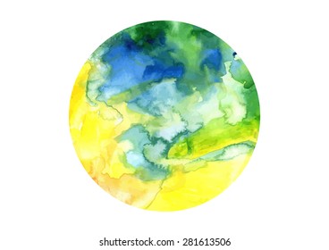 Watercolor abstract blue green and yellow background. Vector illustration