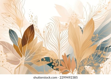 Watercolor abstract botanic tropical pattern with exotic flowers, leaves.  Vector dirty leafy beautiful background. Floral pattern. Fashion trendy abstract arrangements with tropical colorful plants.