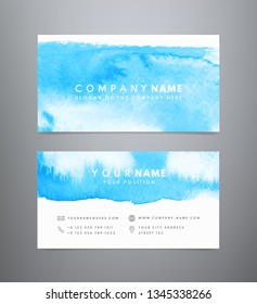 Watercolor abstract business card template. Blue watercolor design templates with space for your text. Vector design in blue and white colors