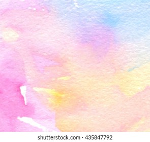 Watercolor abstract colorful water brush paint background for design, banner, template, print. Pastel color hand drawn paper grain texture decorative vector card for greeting, invitation, wallpaper