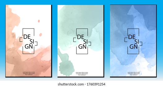 Watercolor Abstract Composition covers design with abstract pattern. trendy color gradients. Future Poster template layout. Brochure covers, with hand painted lines, curves geometry. Gradient elements