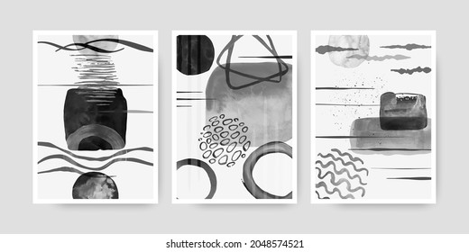 Watercolor abstract covers. Vector minimalist designs. Creative contemporary texture. Watercolor art. Set of geometric frames. Graphic decorations collection. Watercolor abstract poster.