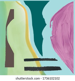 Watercolor abstract creative colorful collage with scribble and shapes. Design for poster, card, brochure, flyer, cover, banner, label, invitation. Template for story. 