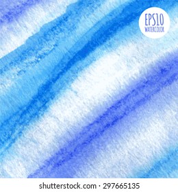 Watercolor abstract diagonal striped background in blue, violet, turquoise and white colors. Handdrawn background for invitations, cards, flyers or posters. Vector illustration EPS10.
