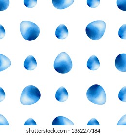 Watercolor abstract Easter seamless pattern with blue eggs on a white background. Vector illustration.