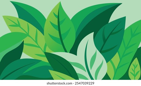 Watercolor abstract featuring a background of lush green leaves, creating a serene and natural atmosphere flat vector illustration