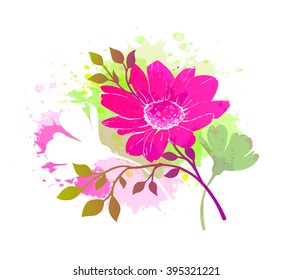 Watercolor abstract floral background. Spring or summer design. Decorative element. Vector nature illustration. EPS-10