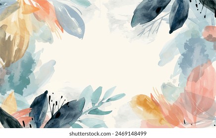 watercolor abstract floral frame, background, template for design