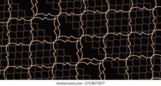Watercolor abstract geometric seamless pattern. Vintage decorative moroccan texture with gold line. Watercolour hand drawn velvet black golden. simple design