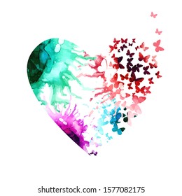 Watercolor abstract heart of butterflies. Vector illustration