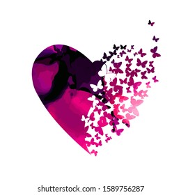 Watercolor abstract heart of butterflies. Vector illustration