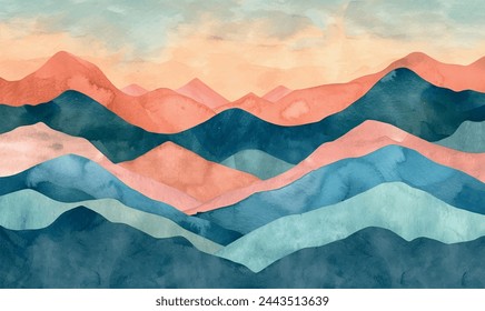 watercolor abstract landscape mountains illustration 