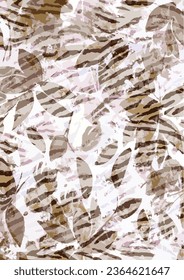 Watercolor abstract leaves in zebra textured pattern