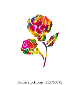 watercolor abstract multicolored rose isolated on white. Vector