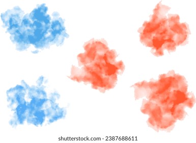 Watercolor abstract object set - image of explosion or smoke or clouds. The white part is transparent.