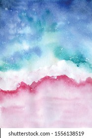 Watercolor abstract ocean illustration, blue sea hand drawn landscape