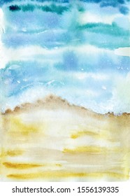 Watercolor abstract ocean illustration, blue sea hand drawn landscape
