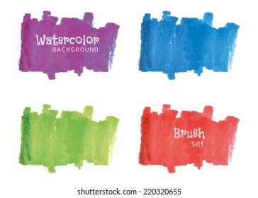 Watercolor abstract paint, vector isolated design elements set on white background, brush collection. Watercolor textured paint stains colorful set, rainbow colors vector banners