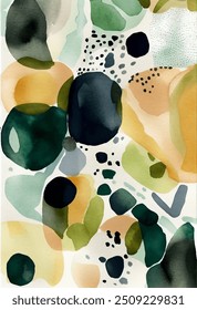 Watercolor abstract painting of vibrant circles and dots background, stunning visual contrast that captures the eye. Vector design of array of colorful circles and dots intricately arranged