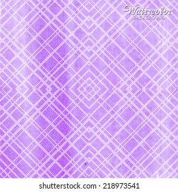 Watercolor abstract pattern with geometric texture. Purple and white winter watercolor background.