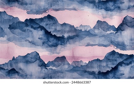 watercolor abstract pattern mountains and clouds	
