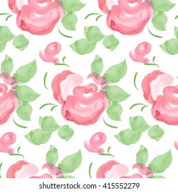 Watercolor abstract roses seamless pattern. Created with watercolor digital brushes.