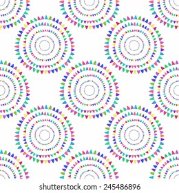 Watercolor abstract seamless pattern with garlands on the white background, aquarelle. Vector illustration. Hand-drawn decorative element useful for invitations, scrapbooking, design. Birtday party