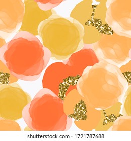 Watercolor abstract seamless pattern with hand painted round shapes, stains, circles, blobs. Illustration for artistic design