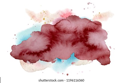 Watercolor abstract shape, hand drawn watercolour burgundy  texture Vector illustration