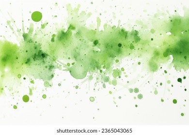 Watercolor abstract splash, spray. Color painting vector texture. Green background. 