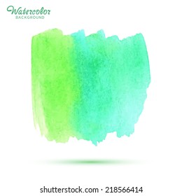 Watercolor abstract spring green paint, vector isolated design element on white background