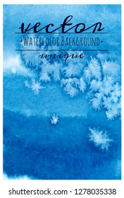 Watercolor abstract teal-blue background painted on textured paper with salt effect splashes