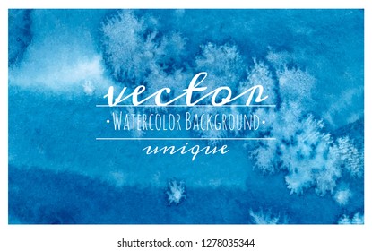 Watercolor abstract teal-blue background painted on textured paper with salt effect splashes