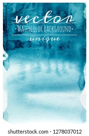 Watercolor abstract teal-blue background painted on textured paper with salt effect splashes