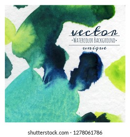 Watercolor abstract teal-blue and light-green
brush strokes background of splashes with salt effect. Hand drawn 
watercolor on paper textures.