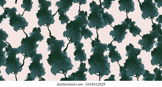 Watercolor Abstract Tree Seamless Pattern. Vector illustration