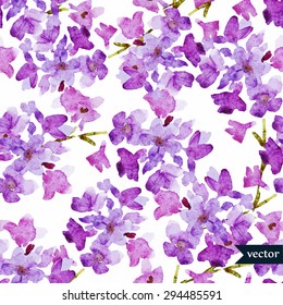 watercolor abstract vector pattern with lilac flowers