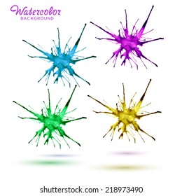 Watercolor abstract vector splashes set with shadows, isolated design elements on white background