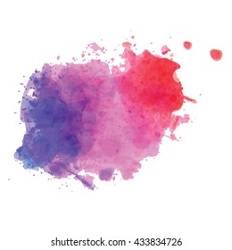 Watercolor abstract vivid background. Watercolor stain irregularly shaped with jagged edges. Splash and blots isolated on white background. Blue, violet, purple colors. Grunge  texture. - vector stock