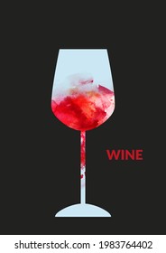 Watercolor abstract wine background with red wine glass and watercolor texture.  For wine list, label, food and drink background.
