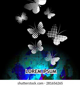Watercolor abstraction with butterflies. Vector