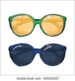 Watercolor Accessory. Ladies Sunglasses. Vector.