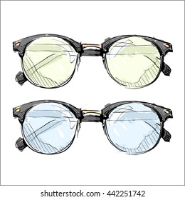 Watercolor accessory. Ladies sunglasses. Vector.